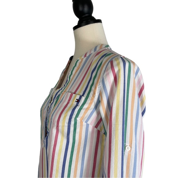 Tommy Hilfiger Striped Popover Top White Multicolor Long Sleeve, Size XS - Picture 4 of 10